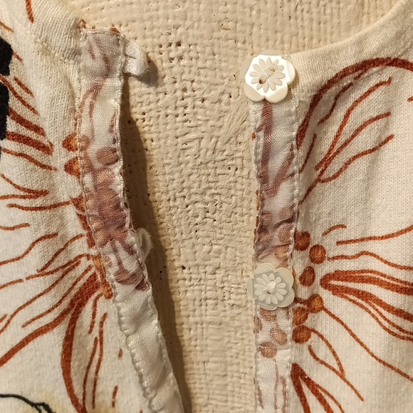 Womens Knit Sweater button up flower print b1 - Picture 4 of 12